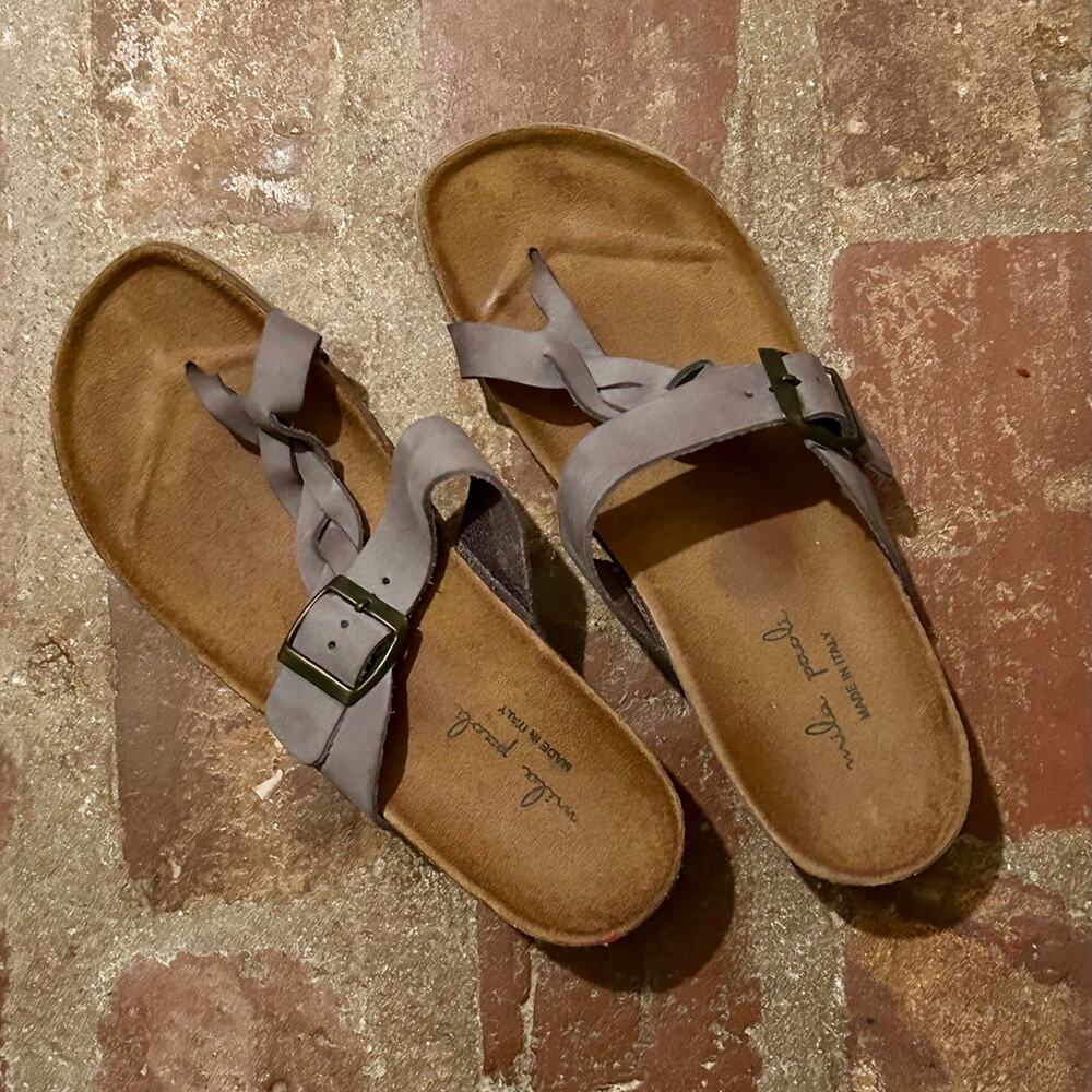 Mila Paoli Cork Wedge Sandals SIZE 8 Leather Uppers Braided Suede Thong